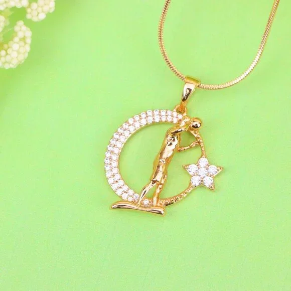 "Basketball Player Moon Star Rose Gold Pendant for Men & Women, XPPT1281 - Picture 12 of 12